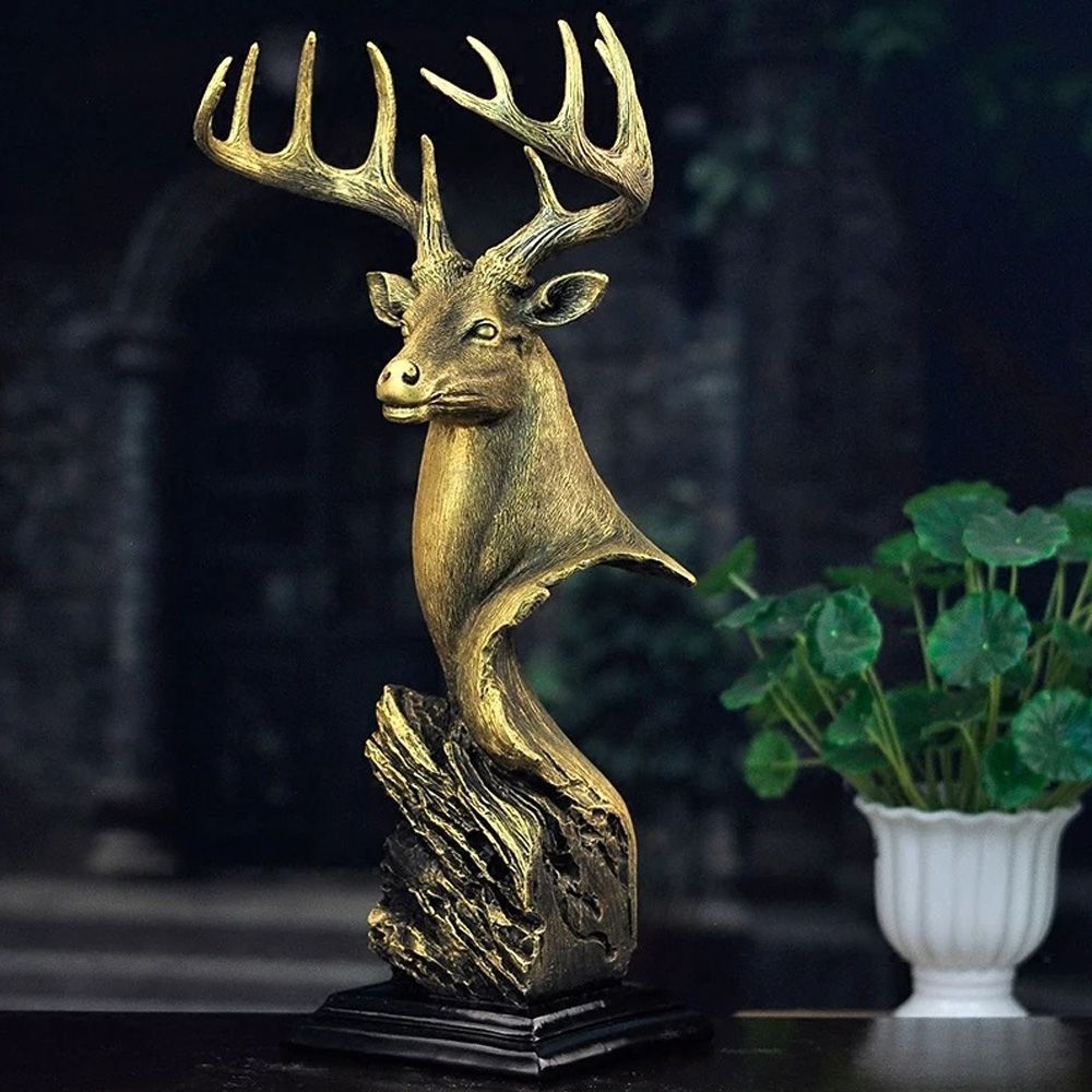 Resin Deer Head Statue Deer Antler Buck Bust Decoration