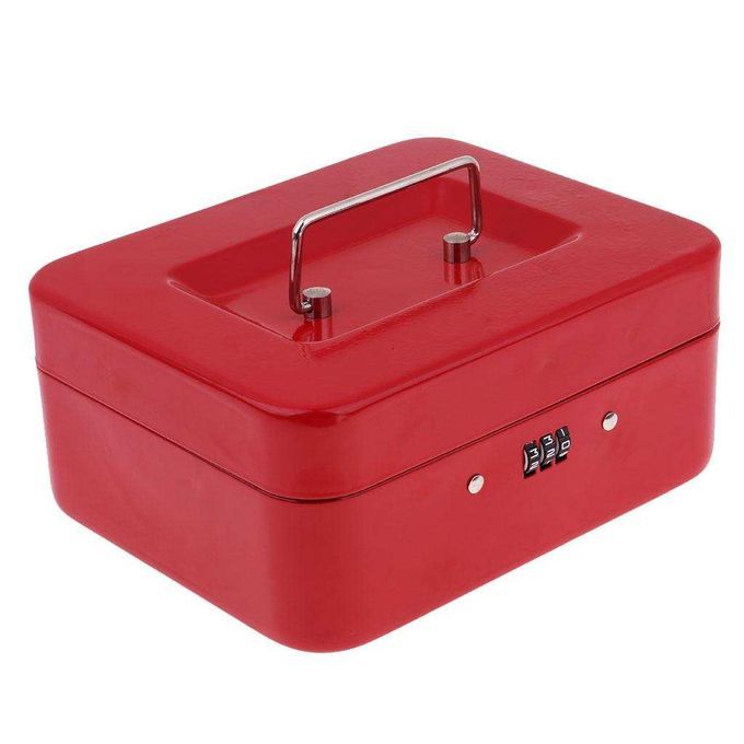 Small Metal Money Box Cash Coins Saving Box W/ 6 Compartments Cash Red