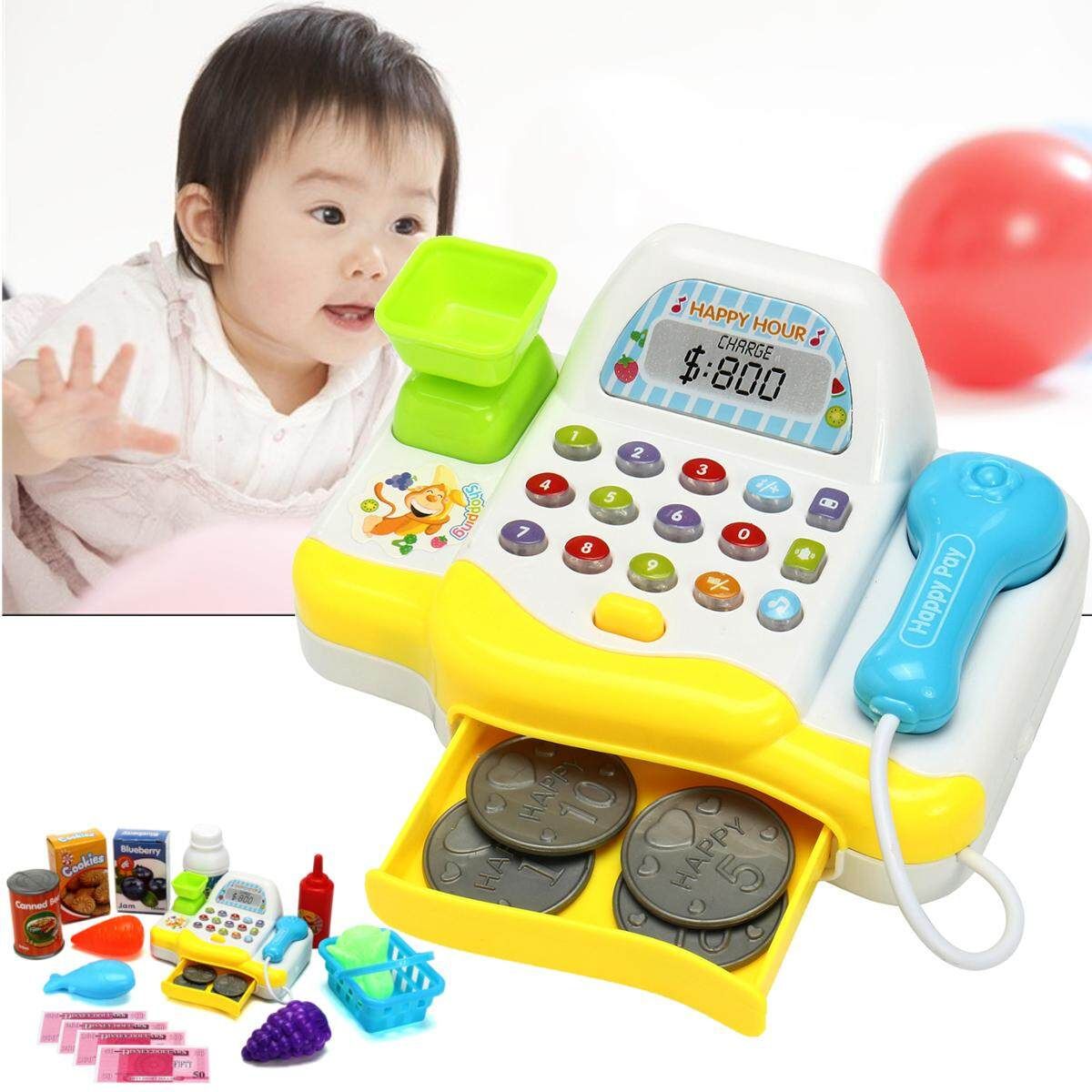 Supermarket Till Kids Cash Register Toy Gift Set Child Girl Shop Role Play Pink
