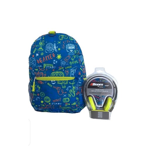 Gamer All Over Print 17" Backpack With Headphones - Blue