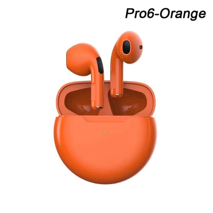Pro 6 Orange Wireless Headphones Compact Headphones Earbuds