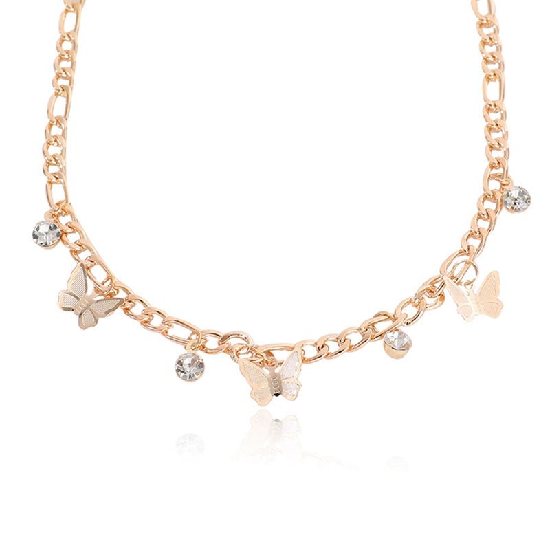 Butterfly Rhinestone Necklace Crystal Clavicle Chain-Gold