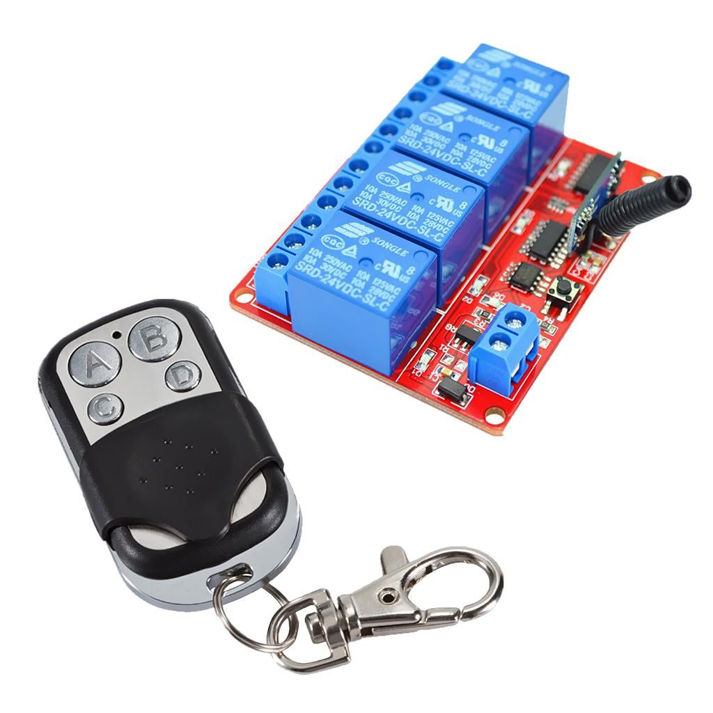 24V 4 CH Relay RF Remote Control Smart Switch Transmitter+Receiver