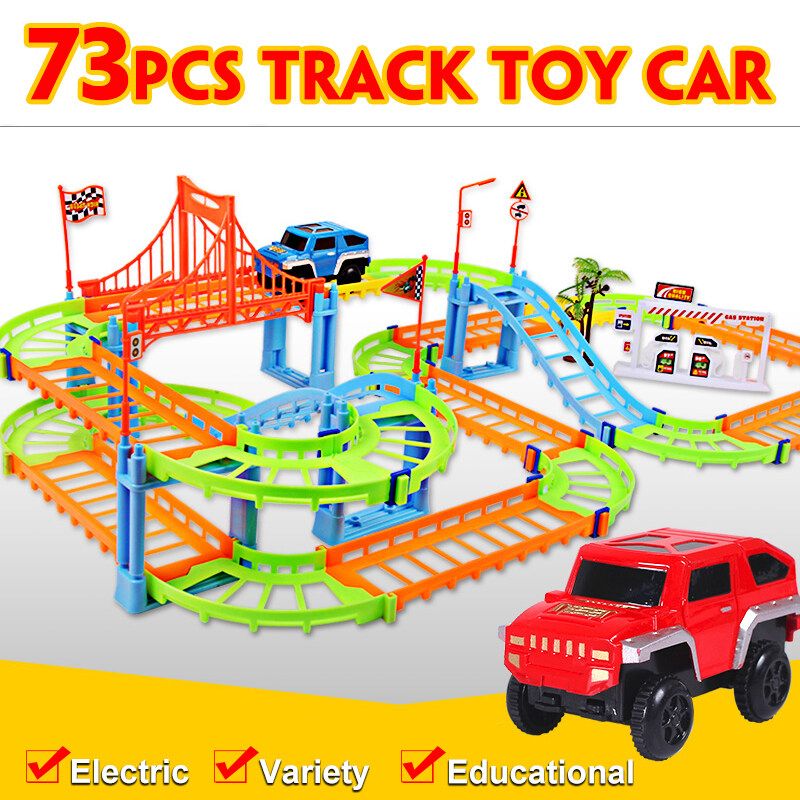 73pcs Flexible Car Race High-speed Track Set Amazing Track Car Kid Gift Multicolor/ Grey Multicolor