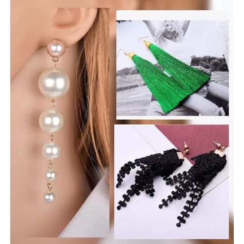 Pearl, Tassel & Lace Earrings Combo - 3 In 1