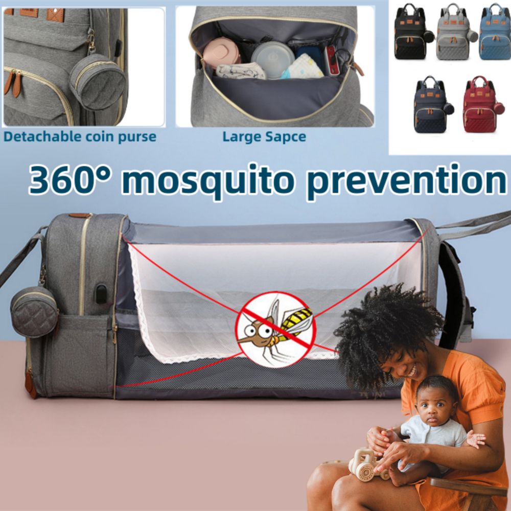 Maternity Bag Mosquito Net USB Baby Mommy Backpack-Red