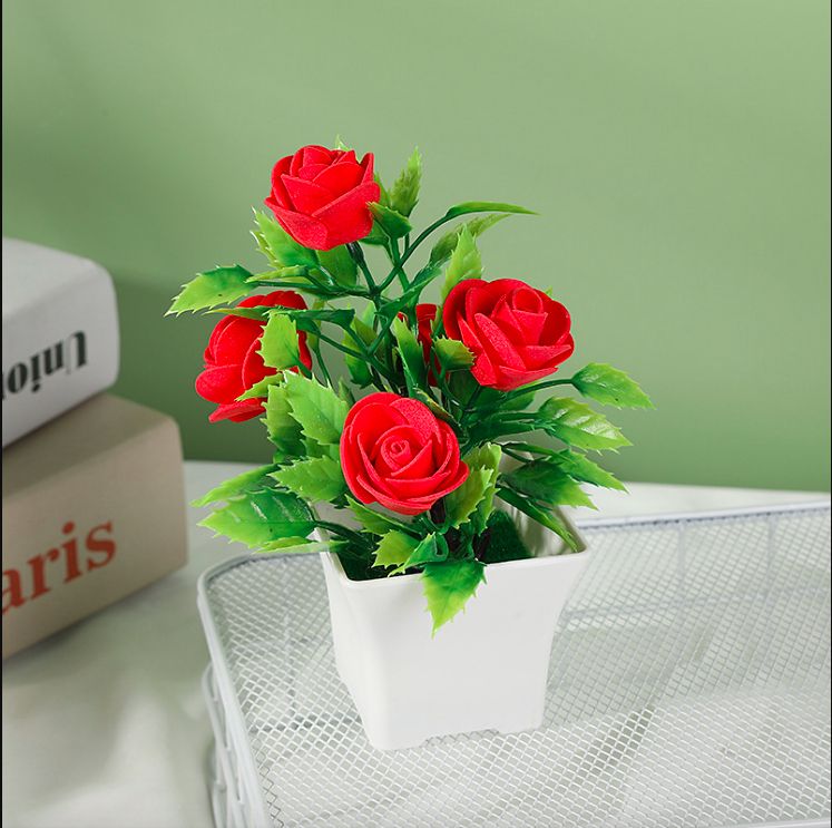 Mini Artificial Flower Pot - Red