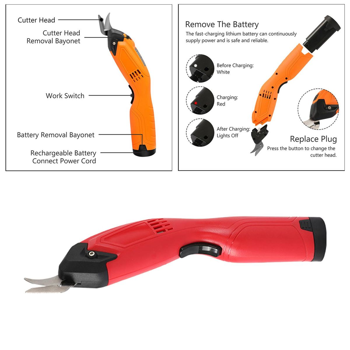 Cordless Electric   With 2 Extra Blades Shear Carpet Red