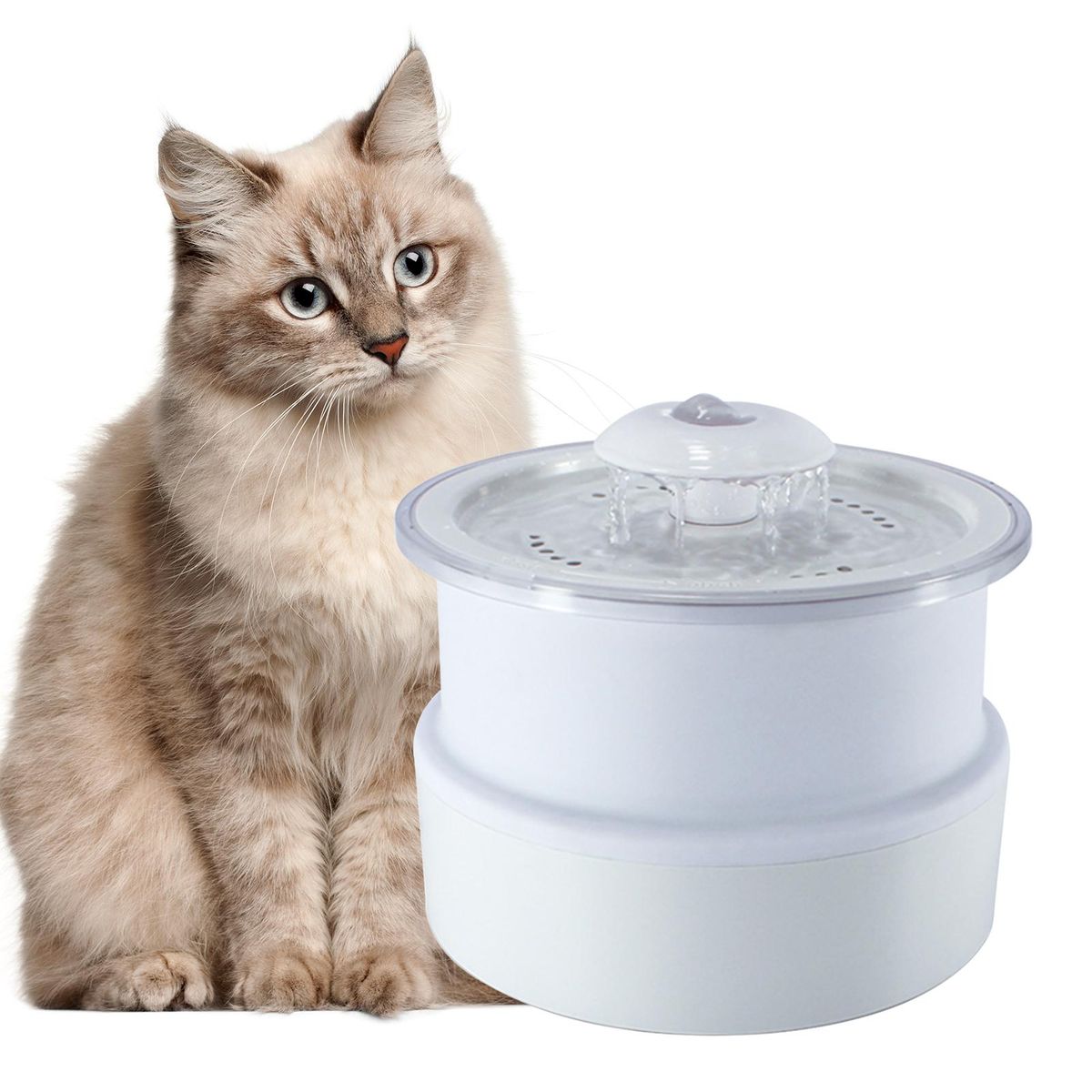 2.4L Cat Water Fountain with Night Night Auto Power Off Pet Fountain Drinking Pet Slow Water Feeders Foldable Pet Water Dispenser Bowl with Activated Carbon Filter for Pet Cat Dog
