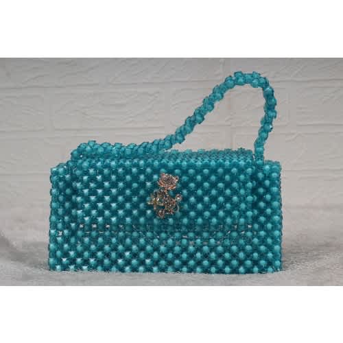 Beautiful Handmade Bead Bag - Blue