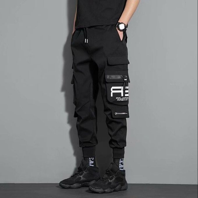 Men's Multi-pocket Cropped Cargo Pants Thin Section-Black
