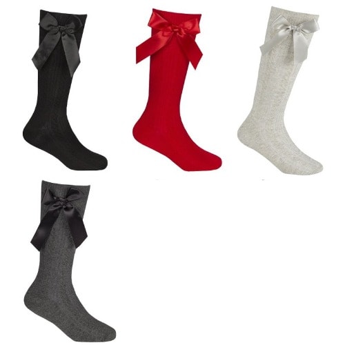 Cottonique Bow Cable Knee High Socks For Girls &ndash; Pack Of 4