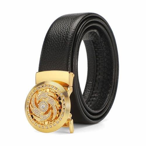 Luxury Genuine Leather Mens Personality Rotating Automatic Buckle Leather Belt