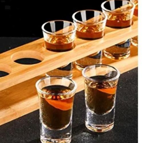 Tequila Shot Glasses & Holder - Holds 6 Glasses