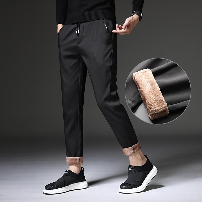 Men's branding elastic pants Wool business trousers for work and jogging outdoors gray blue size 28 to 38 winter novelty