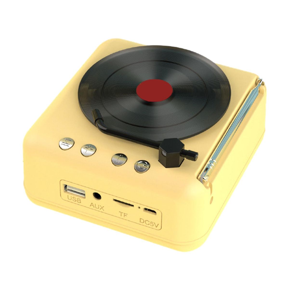 Speaker with Fm Radio Antenna Vintage Vinyl Bluetooth Speaker Lemon Yellow