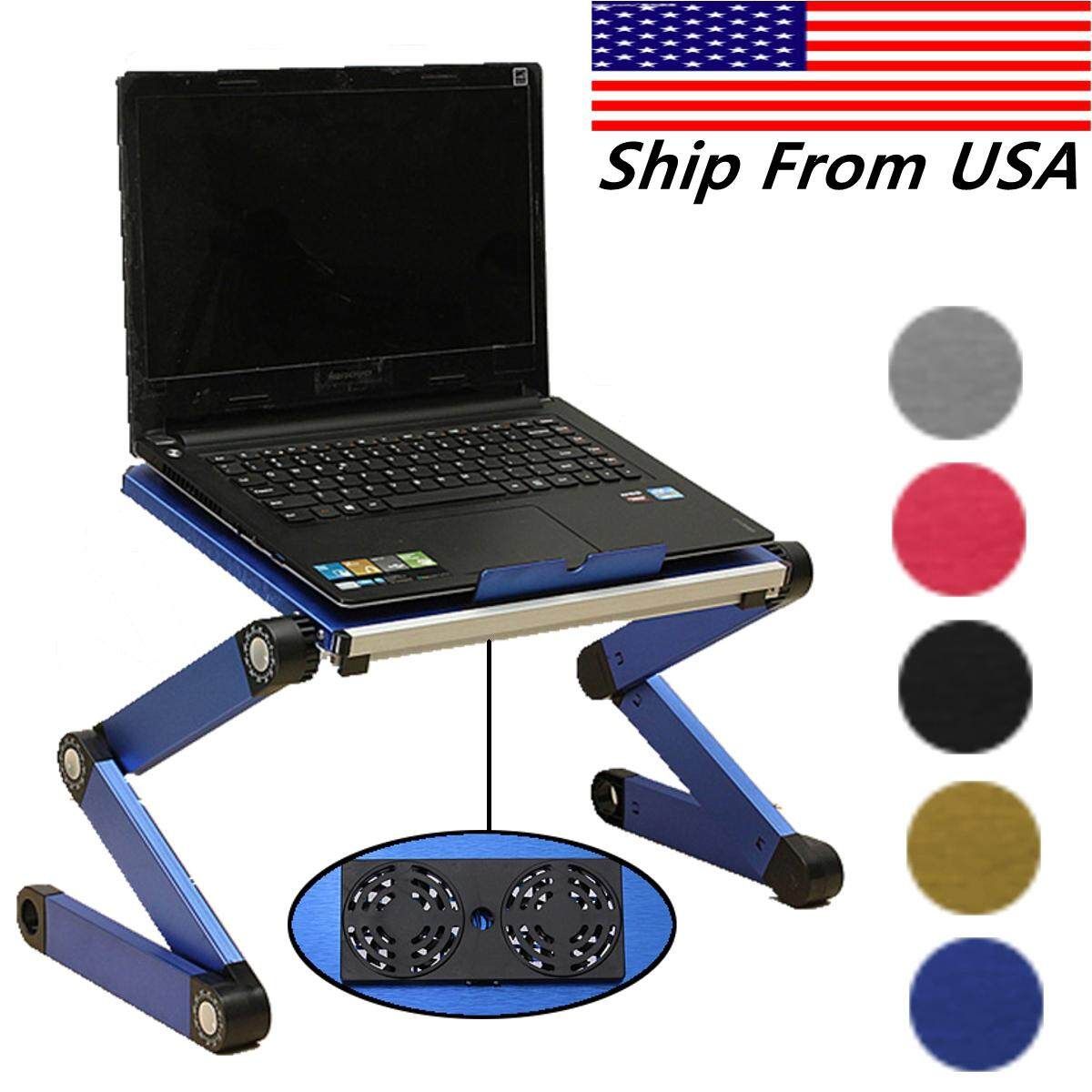 Portable 360&deg;Adjustable Foldable Laptop Notebook Desk Table Stand Bed Tray 2 Fan