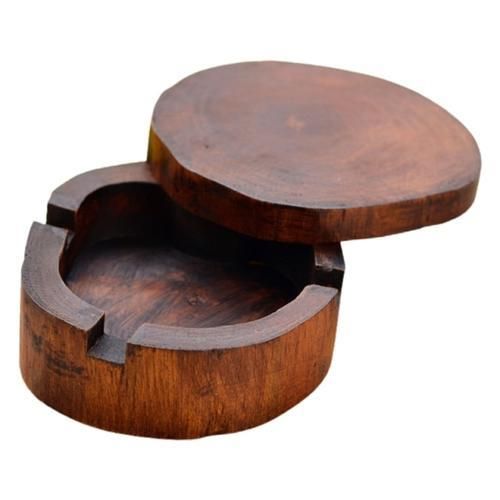 Vintage Natural Wood Carving Ashtray With Lid Detachable Simple Design Decorate