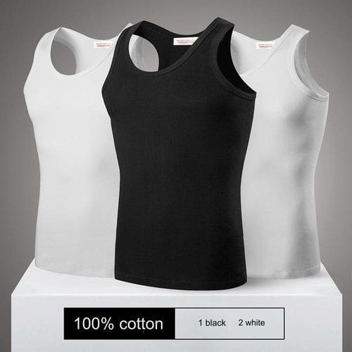 3 in 1 Pure Cotton Underwear Singlet For Men - Armless Vest - White & Black