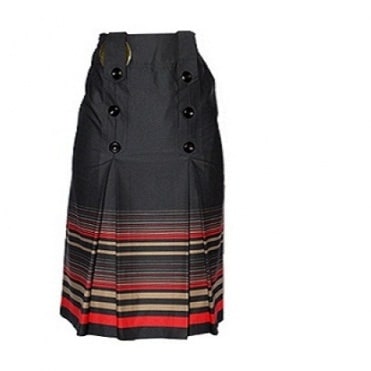 Button Detailed A-line Skirt - Navy Blue & Red