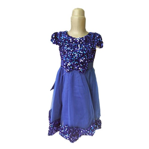 Girls Short Sleeve Dress With Sequin -blue