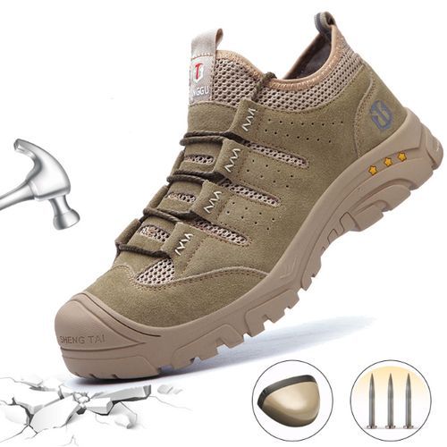 Mens Work Safety Shoes Steel Toe Light Leather Work Boots