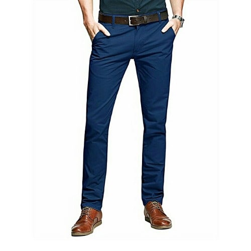 Men Pencil Chinos Trouser -blue & Black Belt