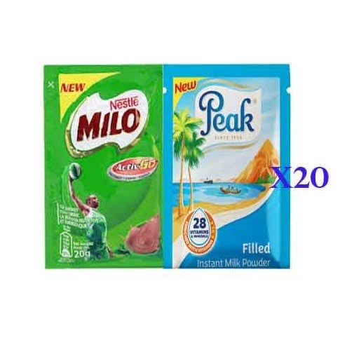 Groceries Bundle - 20g Milo & 20g Peak Milk Sachet - 20 Pcs Each