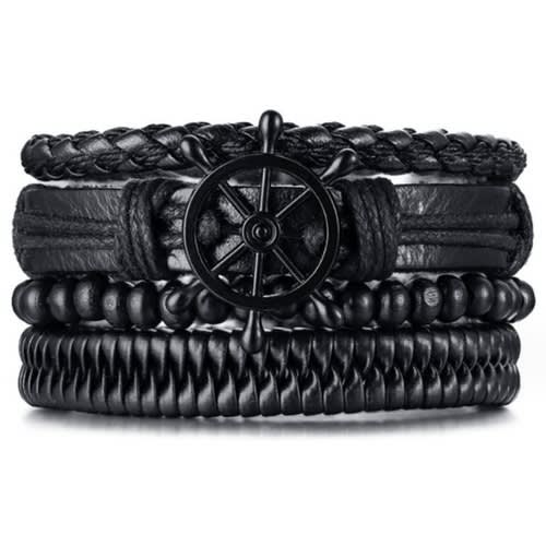 Vintage Multi-layer Leather Bracelet-Brown-set Of 4pcs