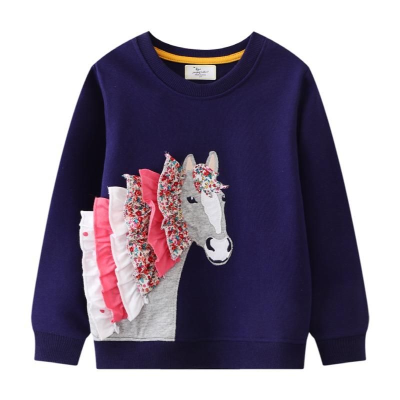 Girls Sweatshirt Unicorn Pattern Long Sleeve Sweatshirt Navy Blue