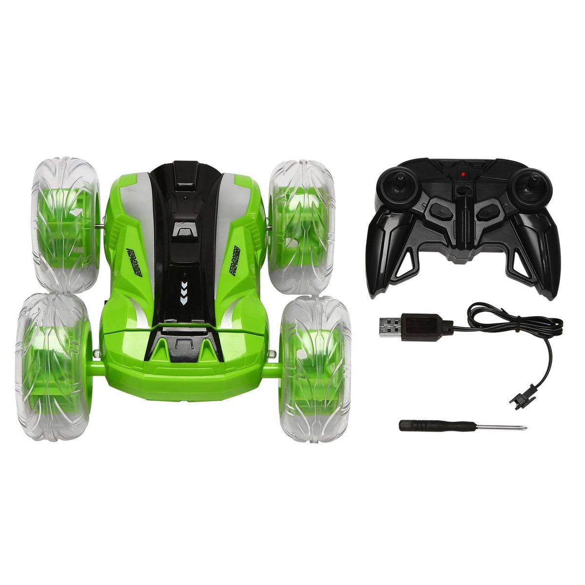 1/28 RC Stunt Car High Speed Tumbling Crawler Vehicle 360 Degree Flips Double Sided Rotating Tumbling Green