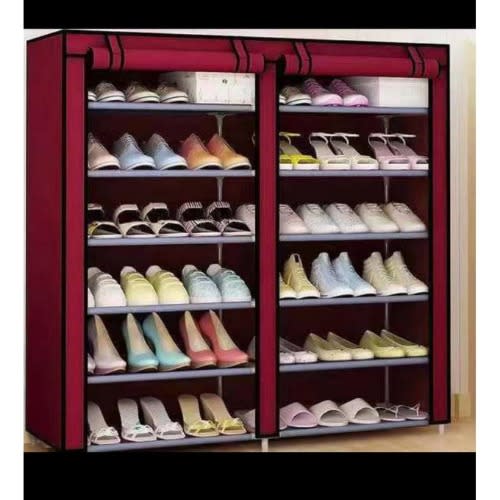 Double Door Shoe Rack With Cover Portable Wardrobe