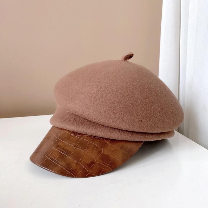 Fall Winter Sloping Brim Women Men Wool Hat Warm Leather Visor White BlaCap Fiddler Cap sboy Beret Chapeu Feminino