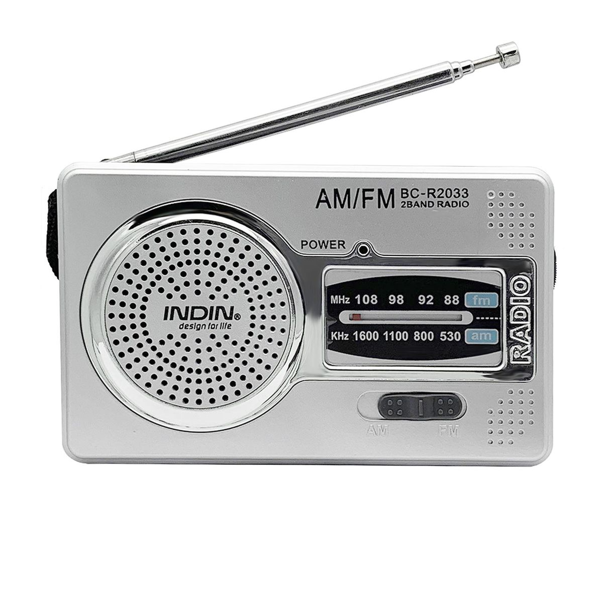 INDIN BC-R2033 Mini AM FM Radio 2 Band Radio Receiver Portable Pocket Radio Built-in Speaker w/ Headphone Jack Telescopic Antenna