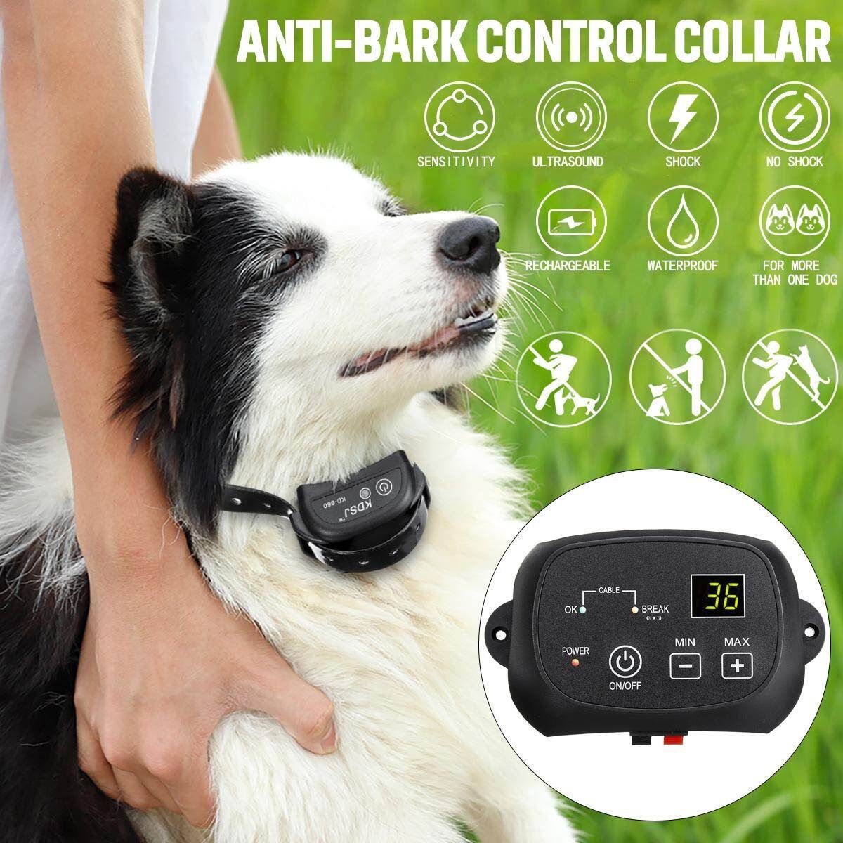 Pet Training Dog Anti Collar Waterproof Rechargeable Sound Shock Vibration EU Plus
