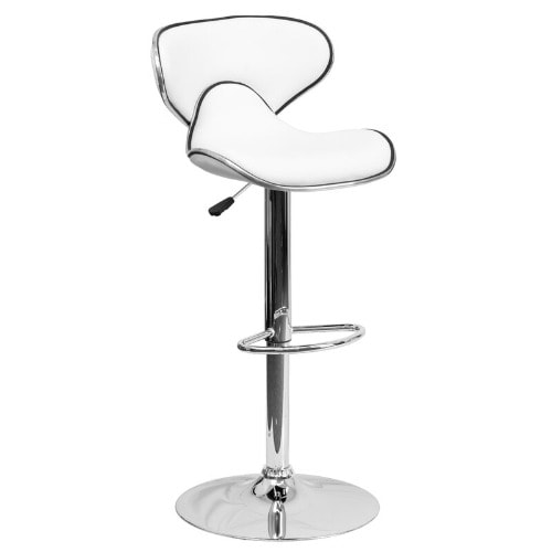 Chrome Adjustable Bar Stool - White