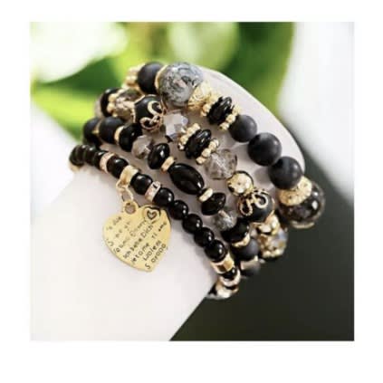Bohemian Style Beaded Bracelets - Black - 4pcs