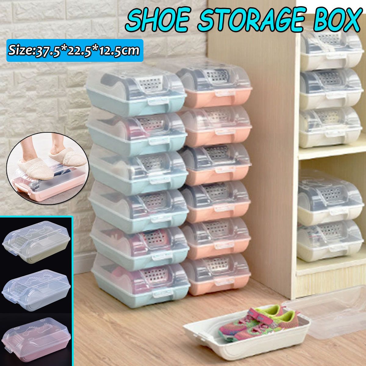 Storage Box Transparent Stackable Box Household Household Plastic New Pink
