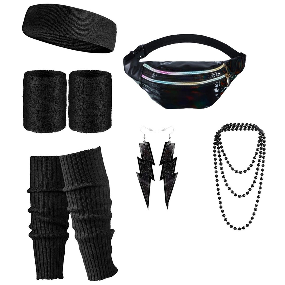 1 Set Exercise Sportswear Sweatband Headband Wristband Waist Bag Set Black