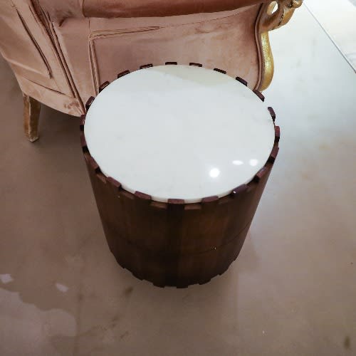 Vento Furniture Round Marble Wooden Side Stool