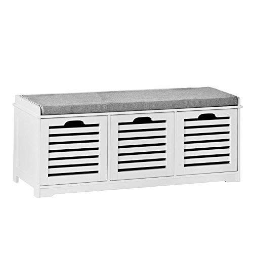 Sobuy Multipurpose Storage Bench With 3 Drawers & Removable Seat - White