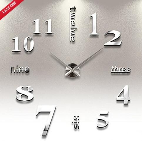 Stick On Wall Clock DIY Large Modern Design Decal 3D Stickers GYM Cafe Office UK