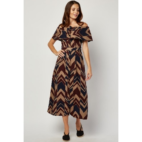 Ladies Off Shoulder Chevron Print Dress