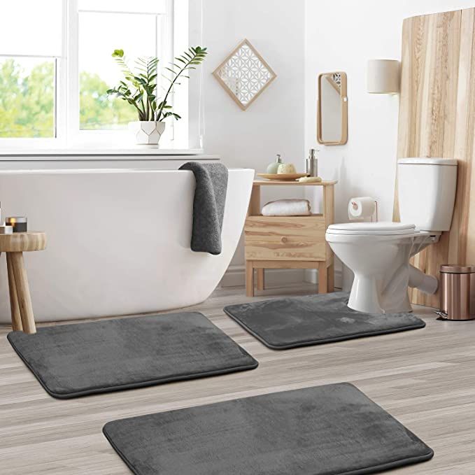3pcs Bathroom/Toilet Mat/Rug - Grey