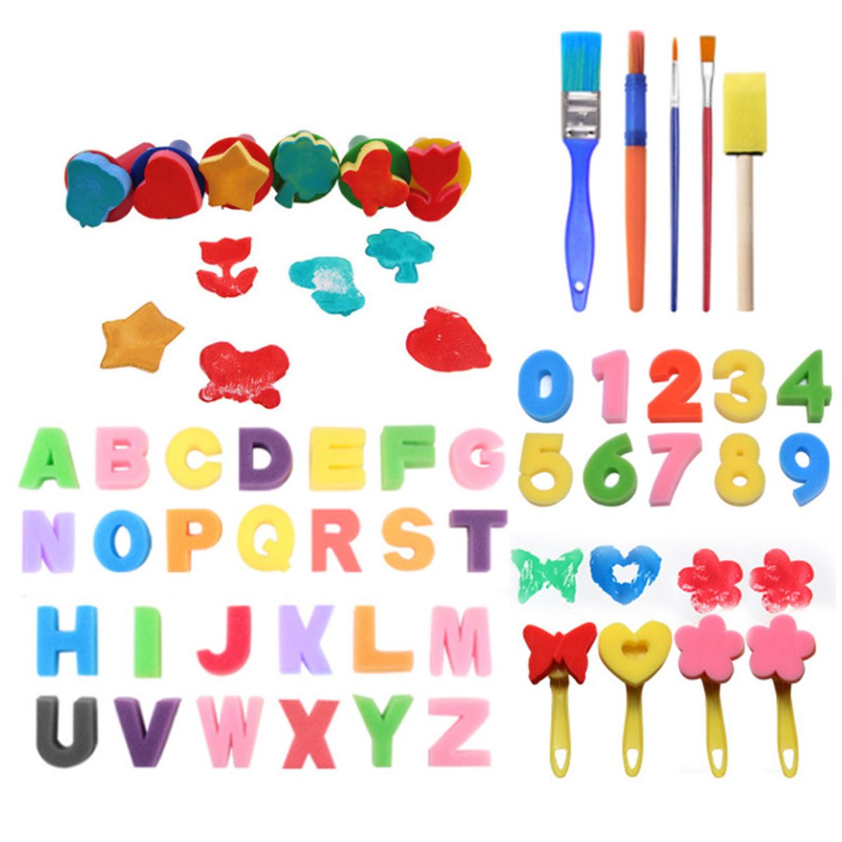 51pcs Coloured Letters Sponges Digital Stamps With 5 Brushes
