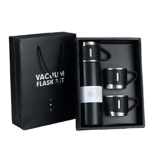 Steel Vacuum Flask Set With 3 Steel Cups Combo - 500ml
