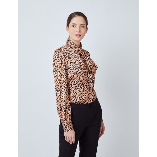 Leopard Print Satin Blouse For Women - Brown & Black