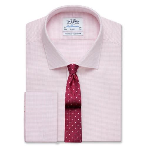 Slim Fit Pink Dogtooth Basket Weave Shirt &ndash; Double Cuff