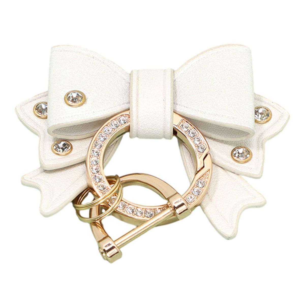 Pendant Keychain Sparkling Bow Key Holder Elegant for Womens White