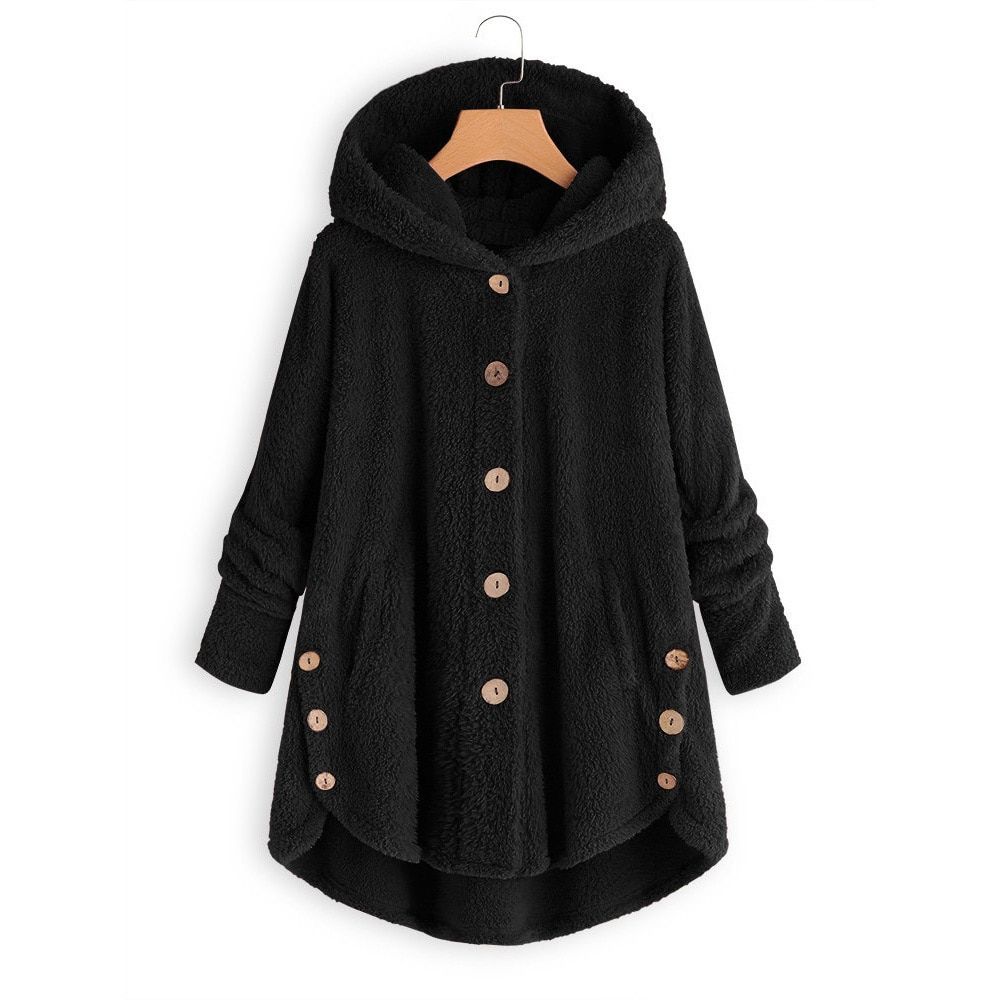 Women Fluffy Coat Winter Casual Loose Solid Button Fleece Hooded Teddy Bear Coat Female Cute Warm Soft Plus Size Winter Outwear